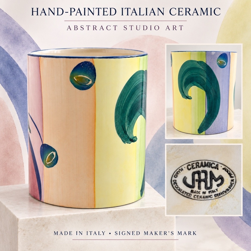 Ceramica JRM Italy Hand Decorated Ceramic Utensil Holder Vase Abstract Fruit